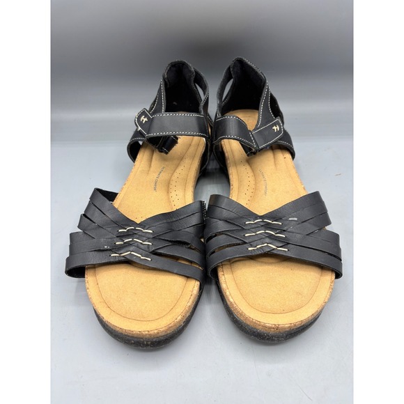 Clarks Collection Womens 10 Sandals Black Leather Multi Strap Comfort Casual - Picture 1 of 7